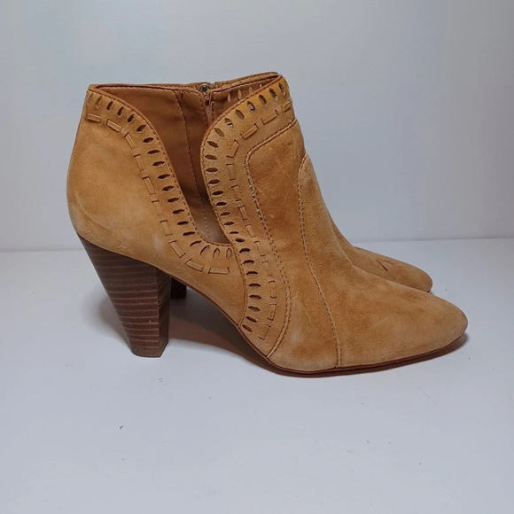 Vince Camuto Brown Suede Heeled Leather Zip Ankle Booties Size W 11M (148 Box 18 - Picture 3 of 11